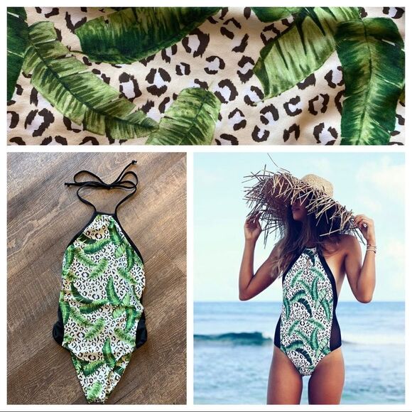 Issa De Mar Swimsuit Leopard Mesh Tropical Animal Print Medium Green Black - Picture 5 of 10